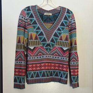 Multicolor Geometric V-Neck Sweater